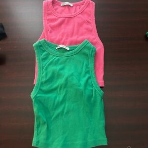 Kids Sleeveless Tops - Green & Pink